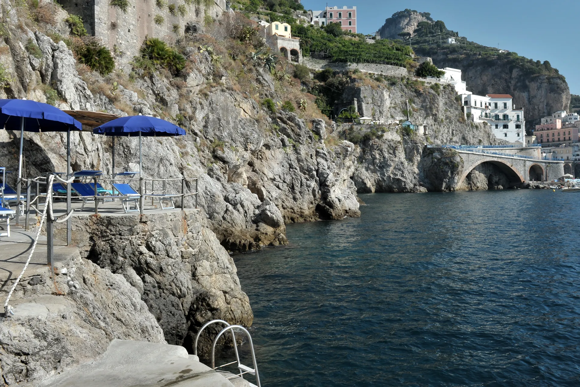 View of the cliffs and sea from the terrace of Hotel Luna Convento